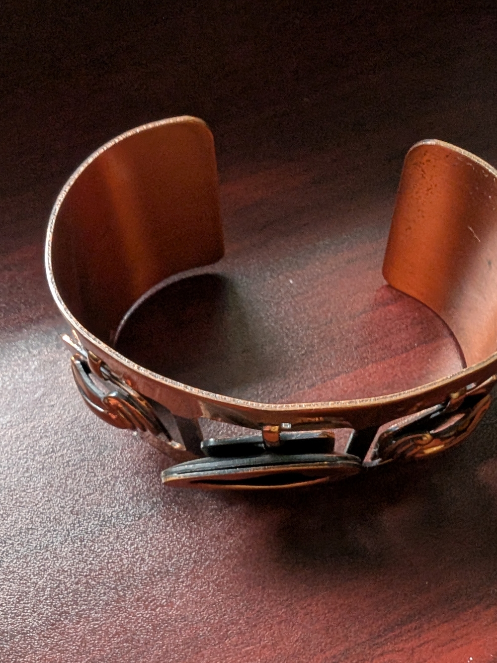 Metal Cuff Bracelet in Copper Tone with Black Inlay - Picture 2 of 3